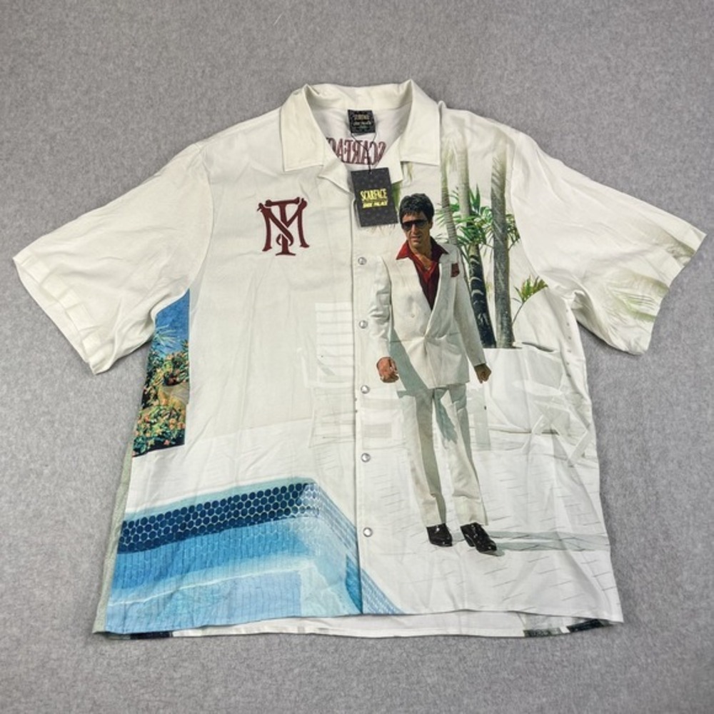 Scarface Tony Montana Shirt Mens Med Button Down Short Sleeve Rayon Cuba Miami B